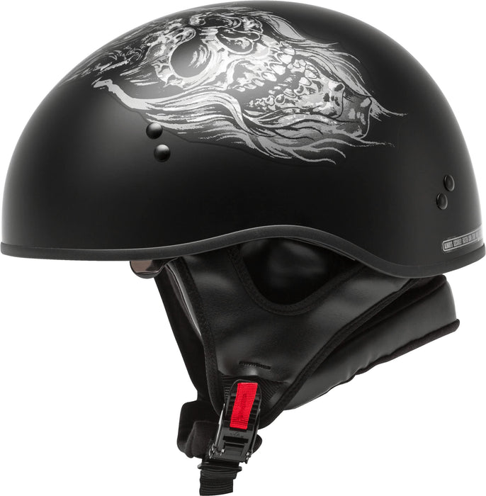 Gmax Hh-65 Naked Motorcycle Street Half Helmet (Ghost/Rip Matte Black/Silver, Medium) H1653075