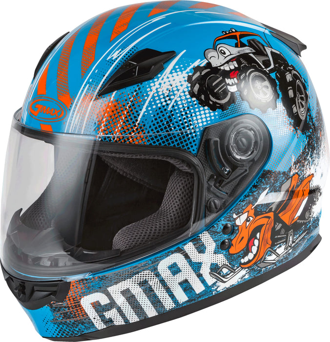 Gmax Gm-49Y Beasts Youth Full-Face Helmet (Blue/Orange/Grey, Youth Medium) G1498041