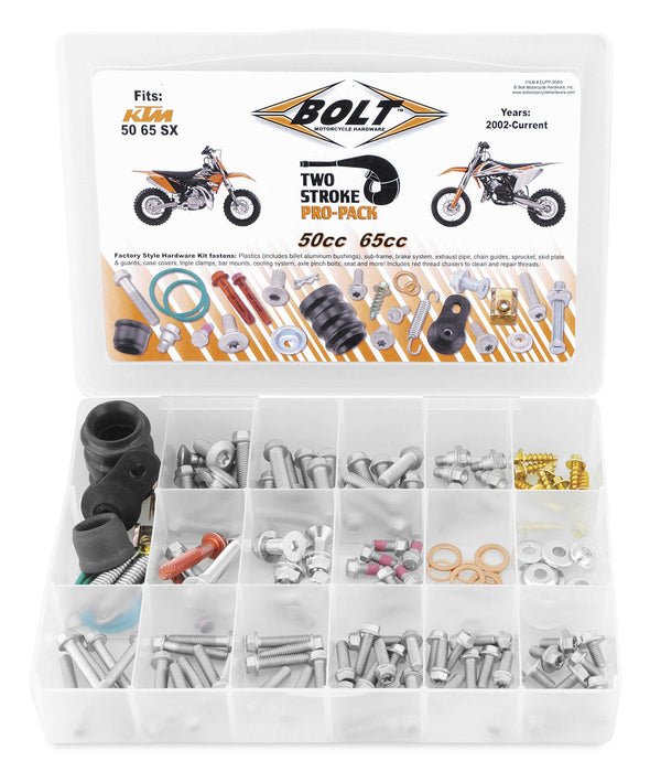 Bolt Mc Hardware Eupp-50/65 Ktm 2-Stroke 50-65Cc Euro Style Pro Pack Fastener Kit, Silver,Medium , Black EUPP-50/65