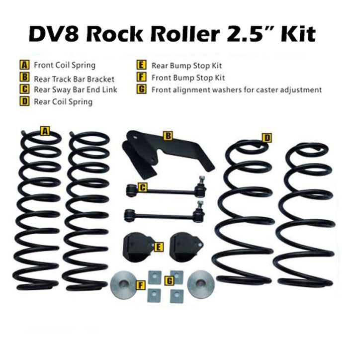 DV8 Offroad 07-18 Jeep Wrangler JK Rock Roller 2.5in Front  Rear Lift Kit w/o Shocks - RR25JK-01