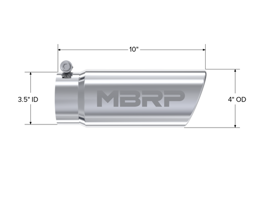 Mbrp Exhaust Tip; 4In. O.D. Angled Rolled End 3In. Inlet 10In. Length; T304. T5112