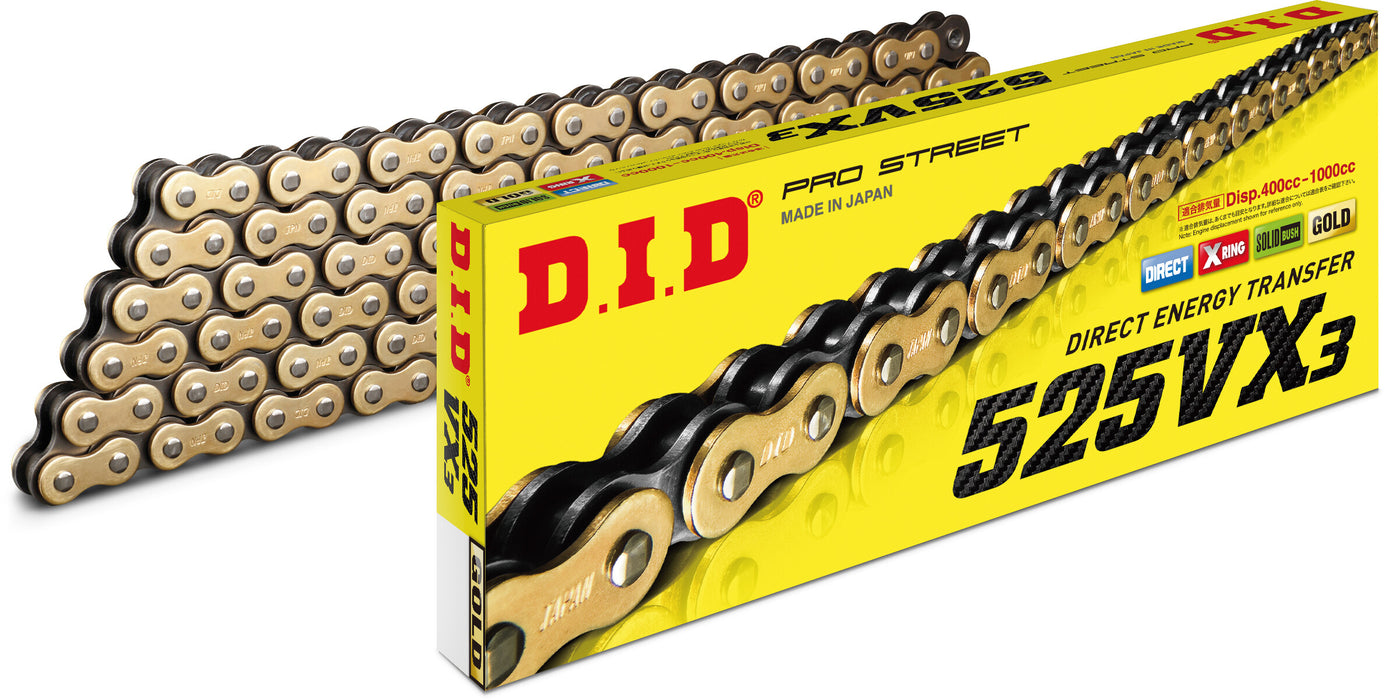 D.I.D. Did 525 Vx3 Series X-Ring Chain 150 Links Gold 525VX3G150FB